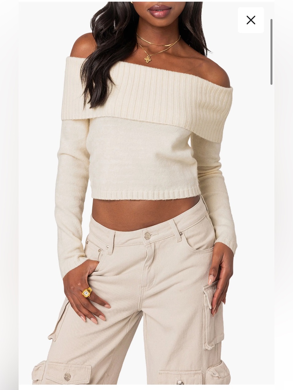 Cream Tamara Foldover Off the Shoulder Sweater Off-Shoulder Ribbed